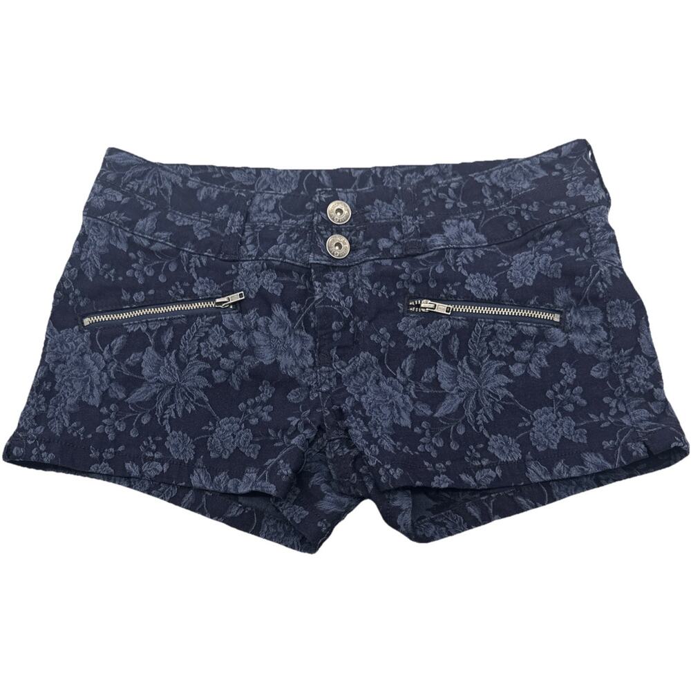 Guess Women’s Size 27 Jacquard Dark‎ Floral Blue Shirts 2” Inseam 8” Rise